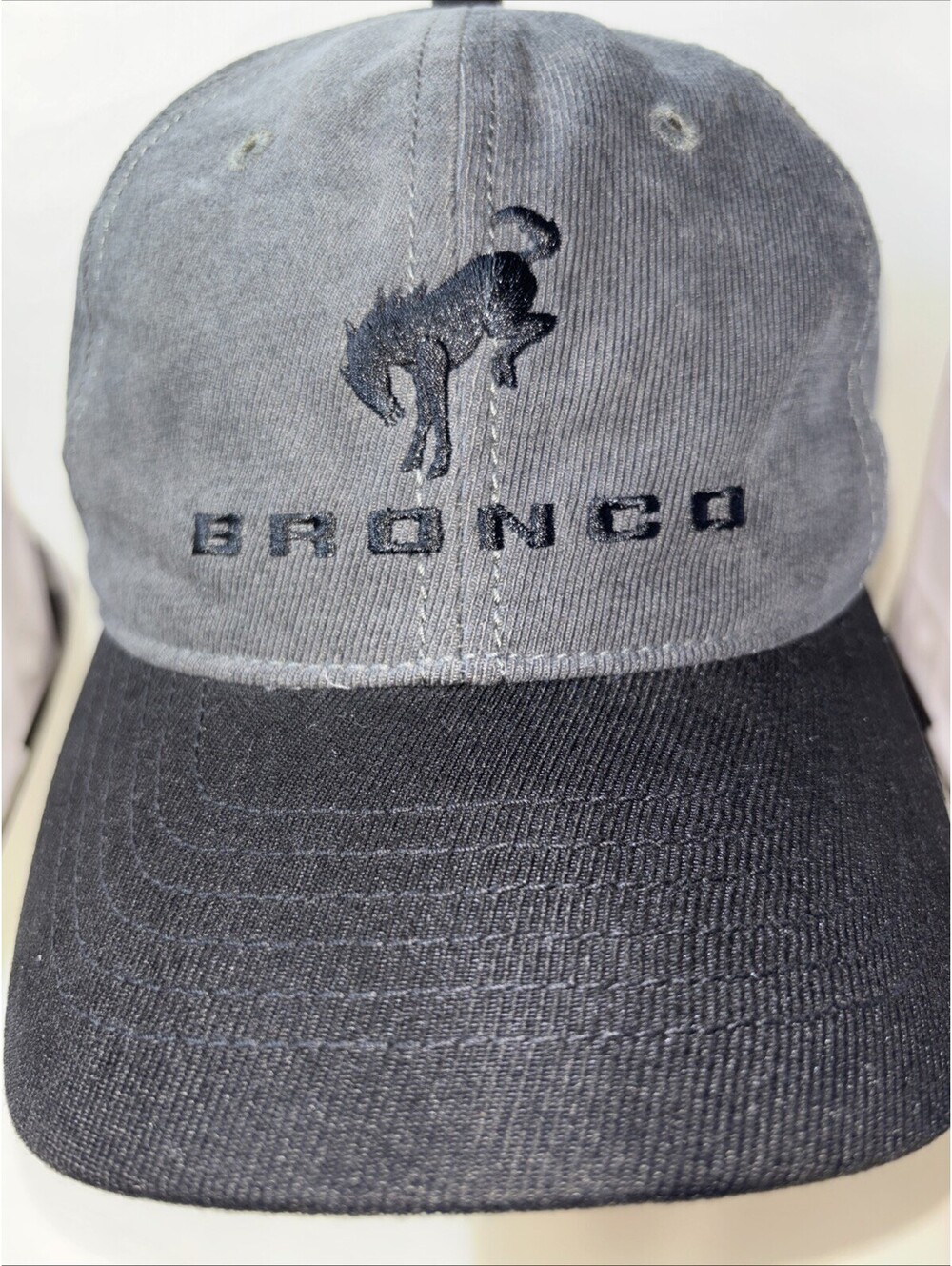 Bronco Corduroy Gray & Black Baseball Cap Hat, Adjustable Back Buckle, Clean!